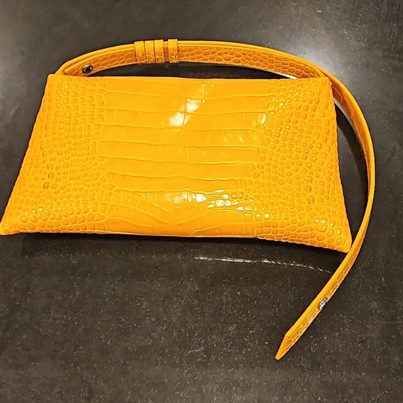 💕SIMON MILLER💕 Puffin Shoulder Bag ~ Croc-Embossed Leather Sunset Orange NWOT - Picture 11 of 15